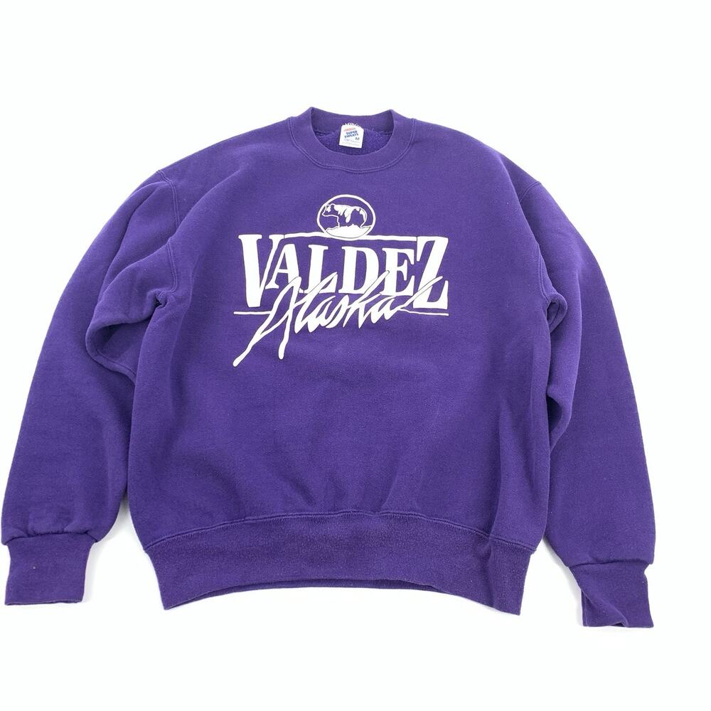 Vintage 1980s Valdez Alaska Pullover Crewneck Sweatshirt Medium Adult Purple M